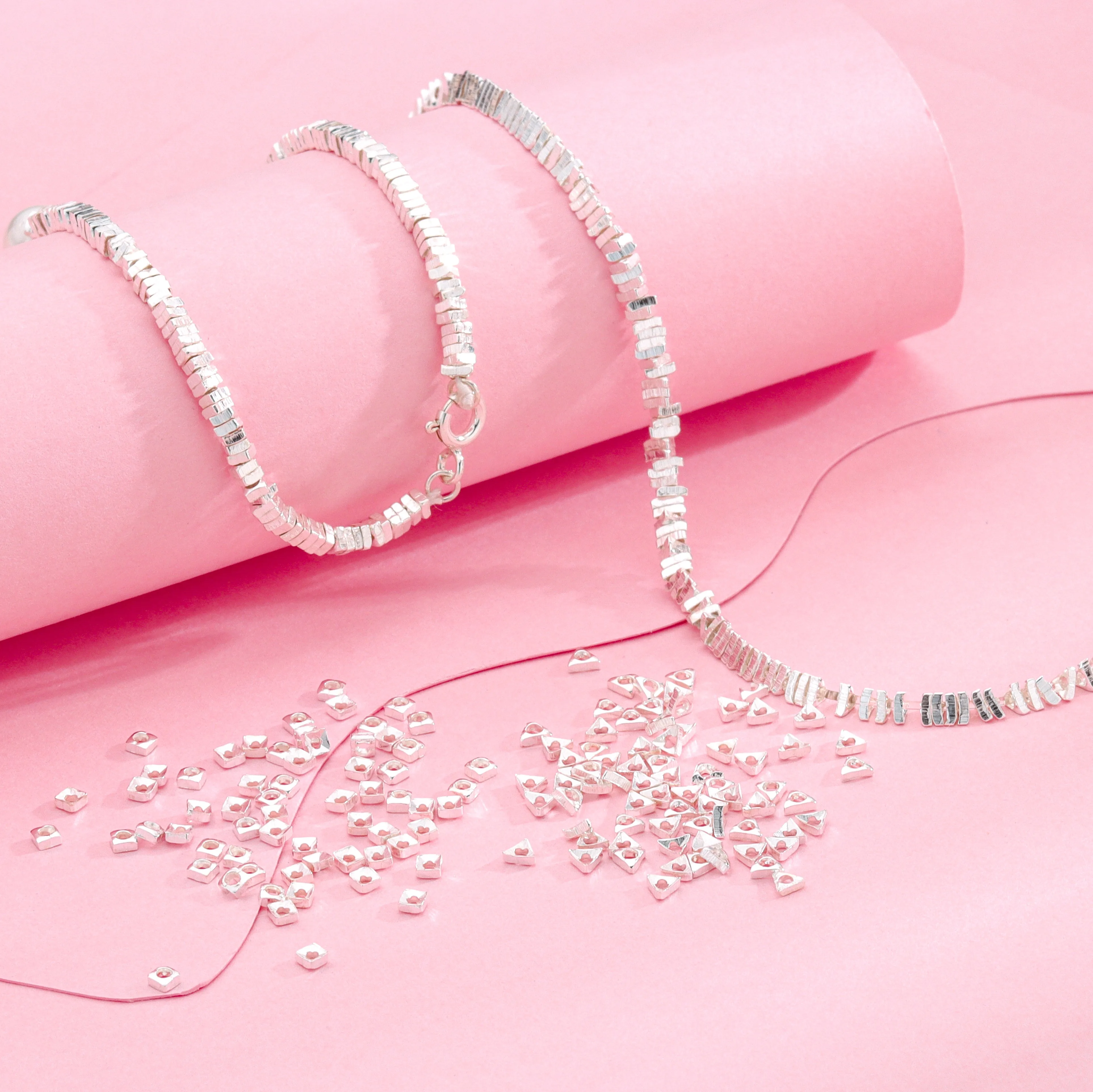 Wholesale 925 Sterling Silver spacers Accessories DIY Square triangle shaped Silver scrap For Jewelry Making Supplies