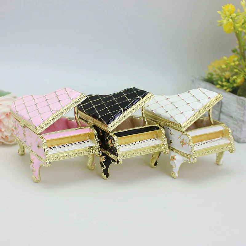 SHINNYGIFTS Pewter Enamel Hand Painted Big Size Piano Trinket Box Wedding Gifts Desk Decorative Box