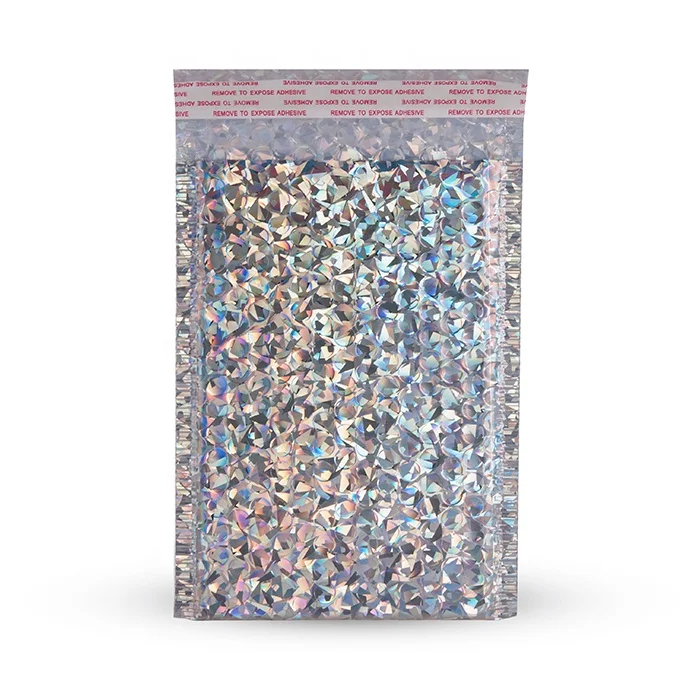 Standard Large compostable Holographic Champagne Foil Custom Metallic Bubble Mailes Colored Hologram Padded Bubble Envelope Bags