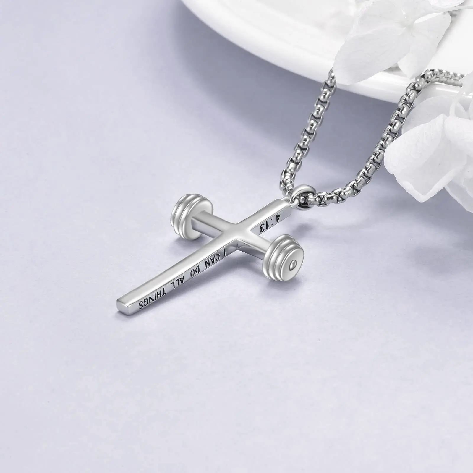Dumbbell Cross Pendant 925 Sterling Silver Jewelry Sport Necklace For Men Women