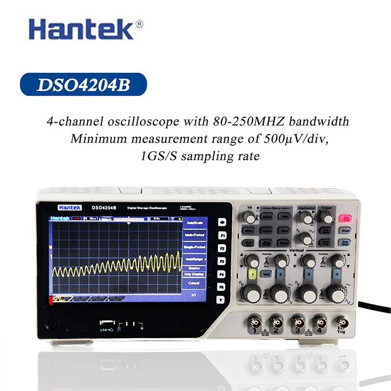 Hantek Dso4204b 200 МГц 4 канала портативный Osciloscopio Цифровой запоминающий обучения осциллограф с