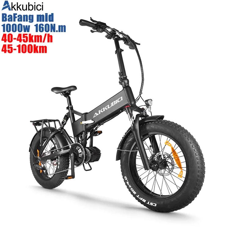 Akkubici manufacturer bafang mid motor fat ebike 20 inch fast electric folding bike 1000w full suspension e bike fully fat tire