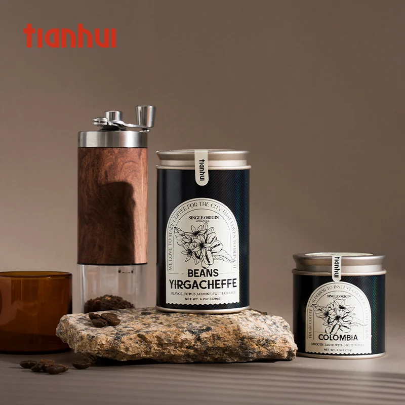 Tianhui Customized Composite Canister with Double Lid Tea Can Eco-friendly Packaging for Coffee Powder Tea Tin