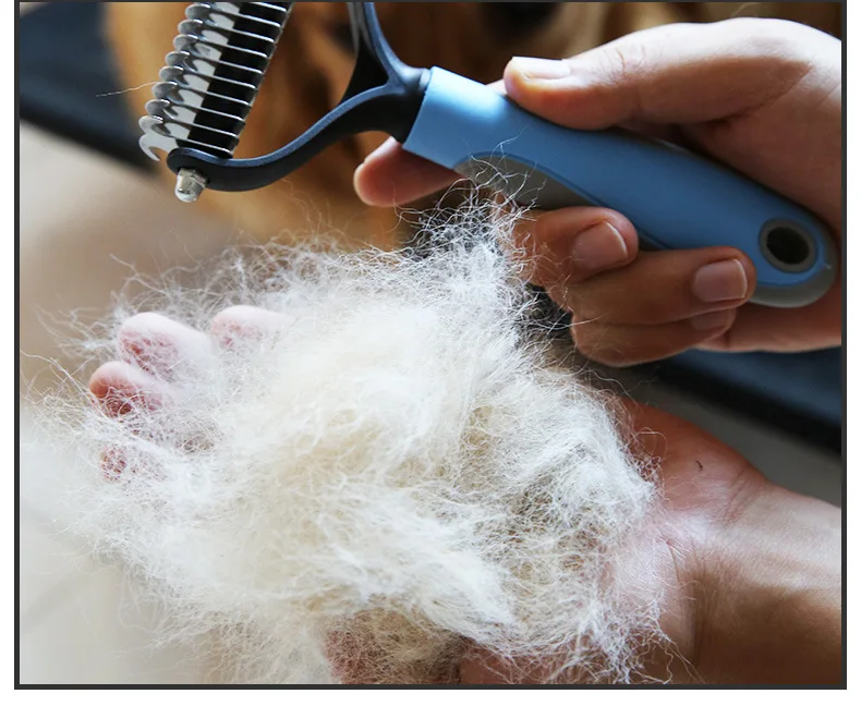Hyra Dog and Cat Dematting Deshedding Brush Tool - Double Sided Undercoat Rake Shedding Comb Mat Remover L Size Blister package