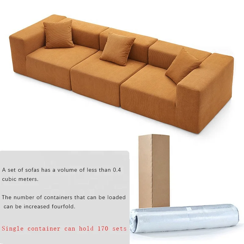 Vacuum Compressed and sealed Packaging Sofa, Living Room Furniture, Modern Fabric Three-person Frameless Combination Sofa