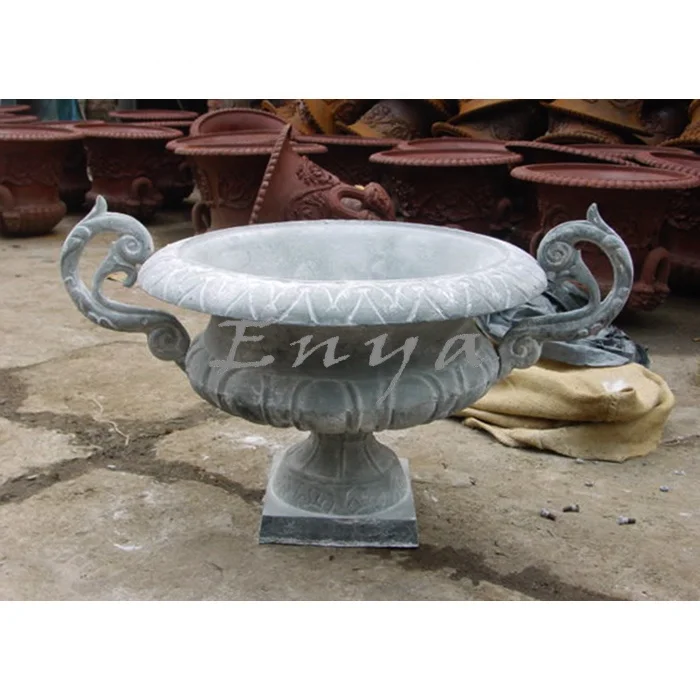 Rustic Cast Iron Urn with handles, French Empire Garden Flower Pots & Planters