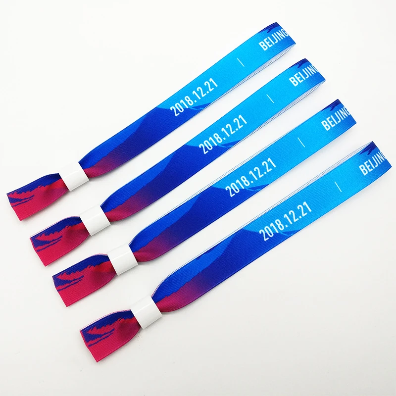 Custom Design Logo Event Souvenir Festival Gifts Satin Woven Thread Textile Wristband for Promotion
