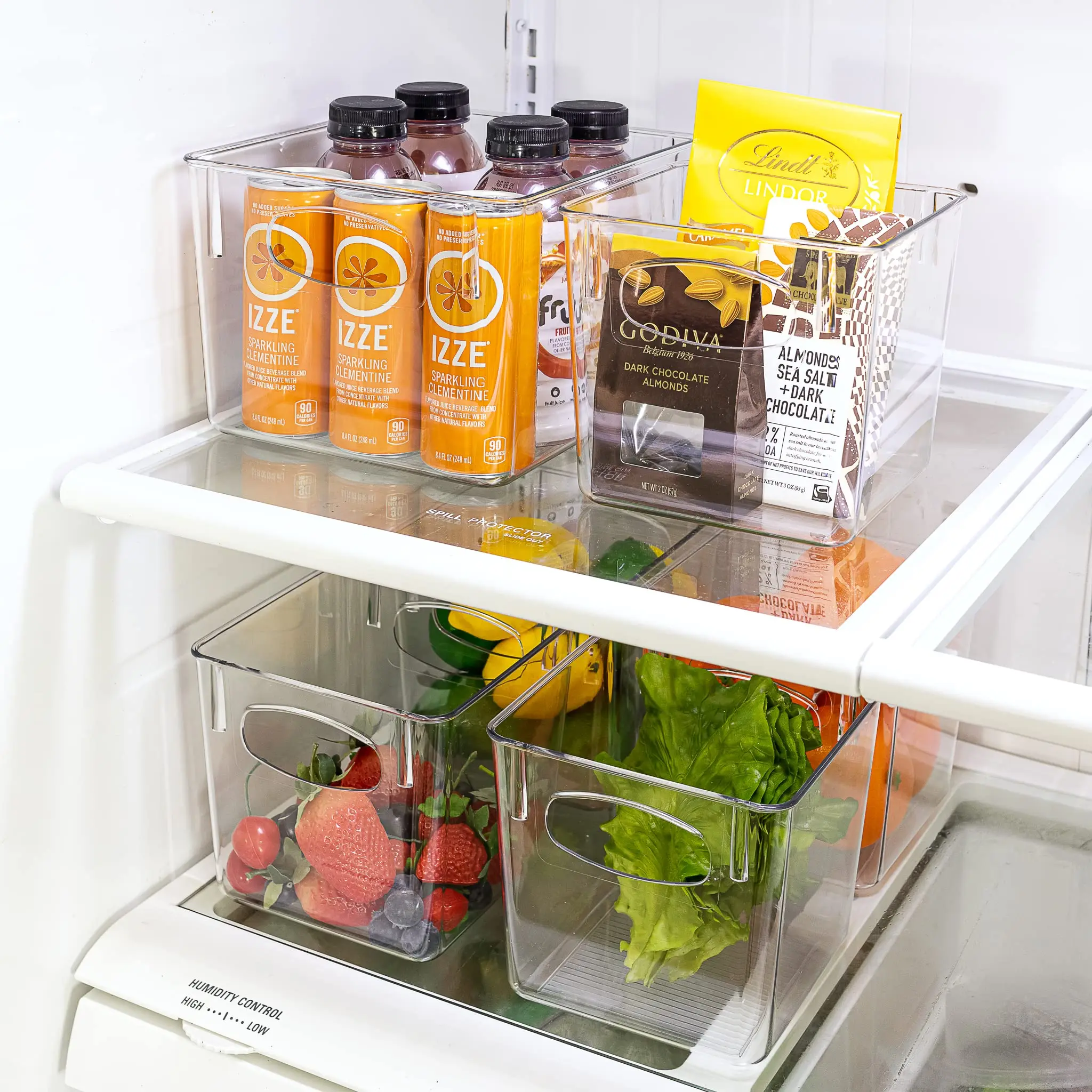 Cheap Price Kitchen Plastic Stackable Square Fridge Storage Box With Handle