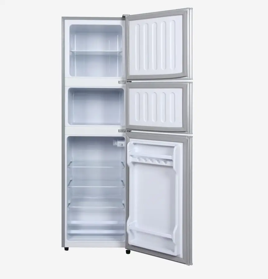 206L Large Capacity Vertical Electric  VCM stainless steel Three 3 Doors combined  Fridge  for Home or Hotel