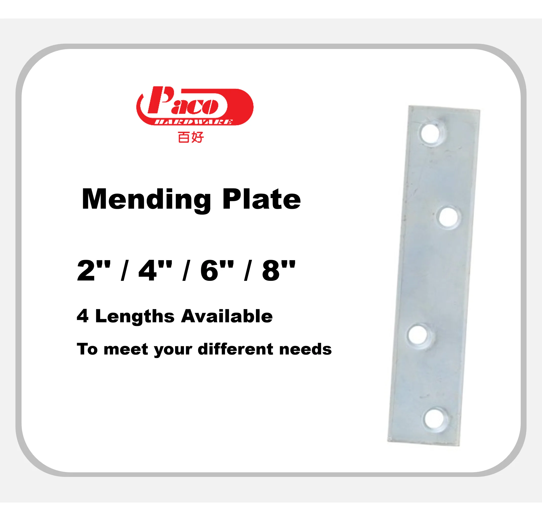 Factory Supply 180 Degree Flat Straight Steel Zinc Plated Mending Joining Plate Bracket
