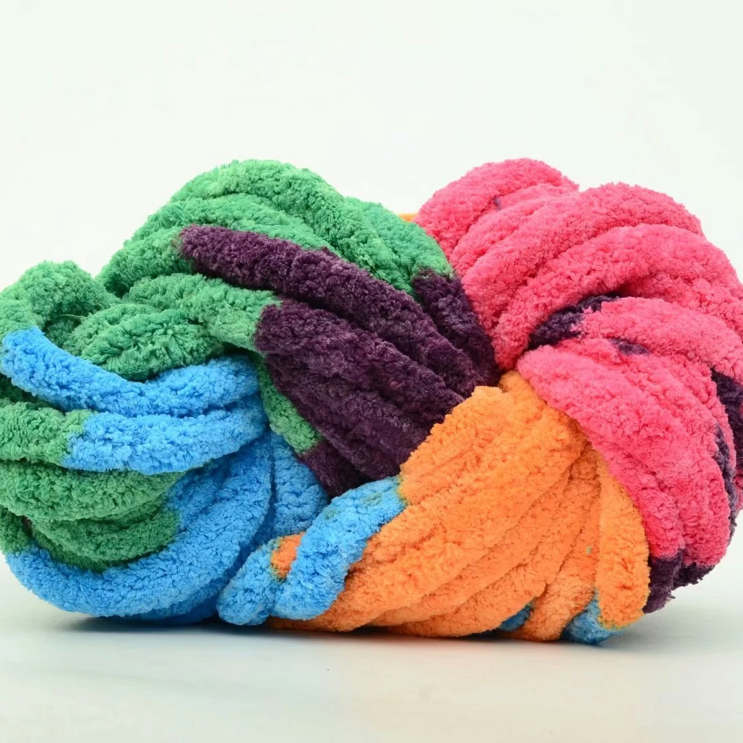 
Wholesale Manufacturer Recyclable Polyester Thick Yarn Knitting Textile Chenille Chunky Yarn 