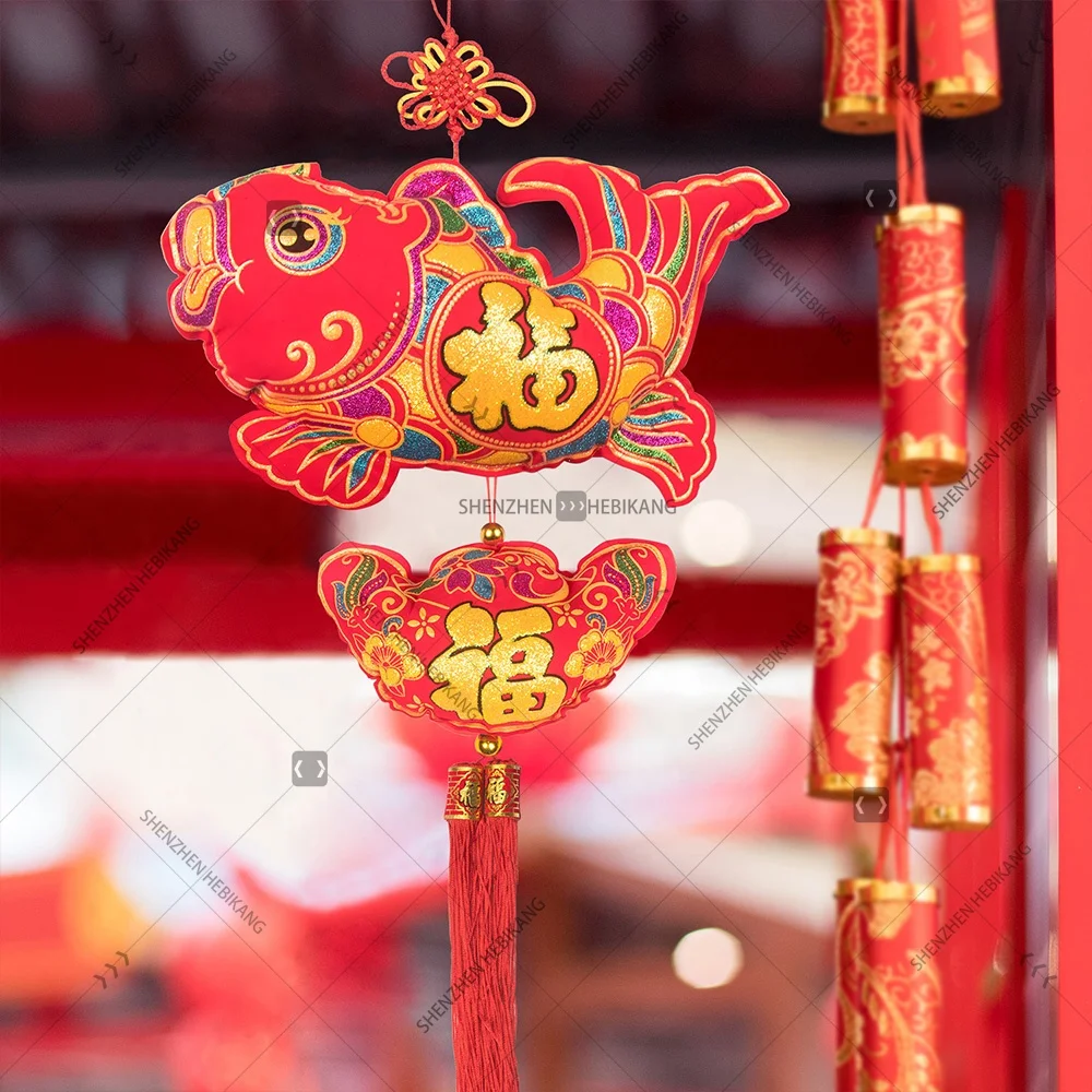 Popular 2020 Chinese New Year Decoration traditional lunar year blessing fish hanging Ornaments tassel knot pendant