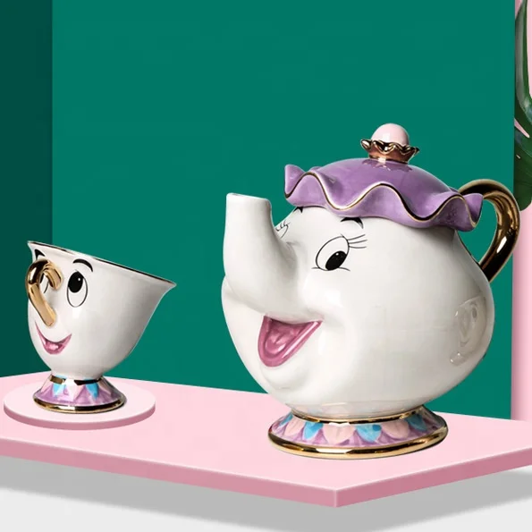 Beauty And Beast Teapot Creative Gift Tea Pot Set Wife Gold-plated Ceramic Drinkware Tea Pot Set With Color Box Packing