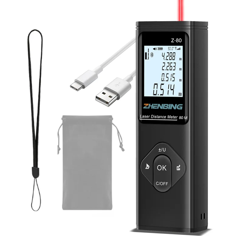 ZHENBING Smart High-precision Laser Rangefinder 80m Ranging Autonomous Calibration 50 Set of Data Storage Multi-function Tool