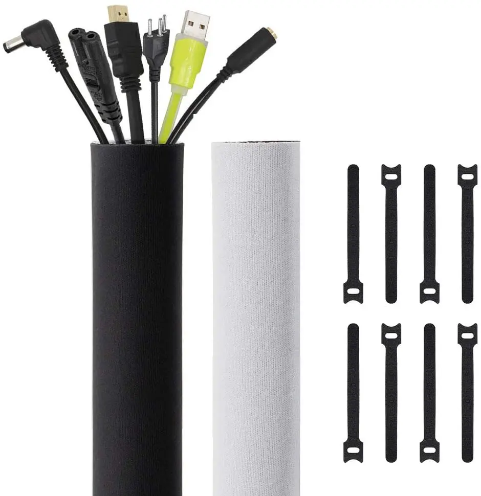 118-Inch Cable Management Sleeves with Cable Ties Neoprene Cable Organizer Cord Cover Wire Hider for TV Computer Office Theater