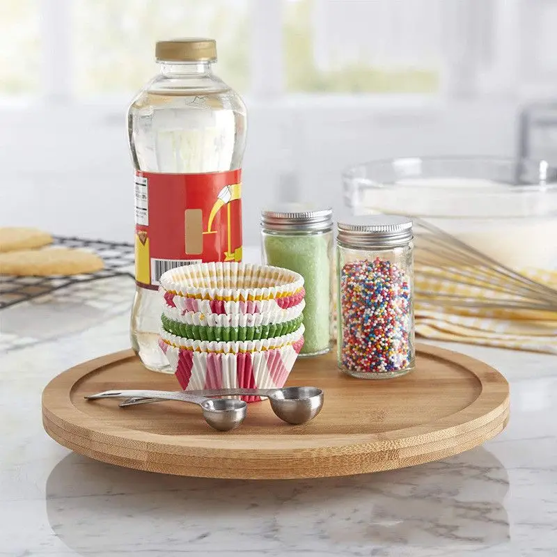 GREENSIDE Creative Spinning Turntable bamboo lazy susan wood storage container Cabinet Organizer