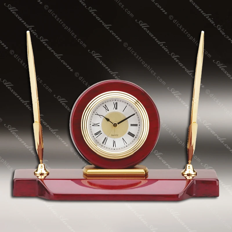 Personalized Cherry Wood  Double Pen Set Desk Clock