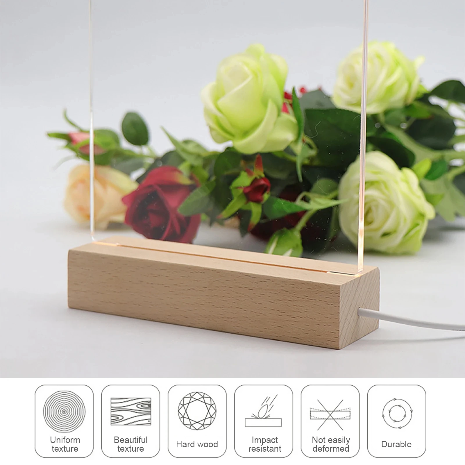 Ready to Ship In Stock Fast Dispatch DIY Lighting 3D Led Night Light Erasable Clear Blank Acrylic Board with Wood Stand Holder W