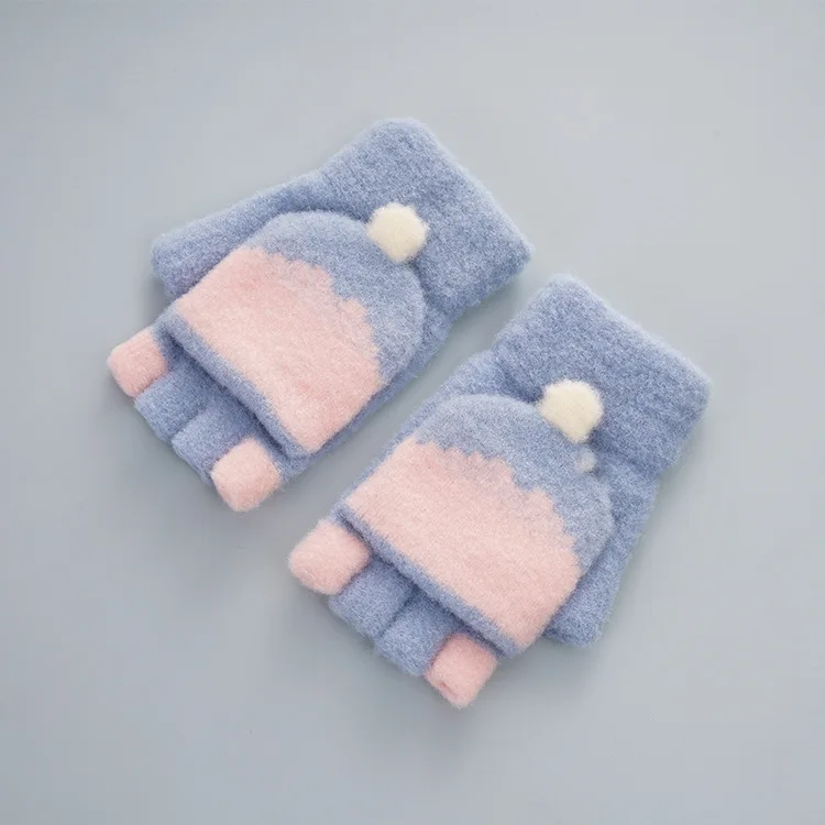 Warm Gloves In Autumn And Winter Student Half Finger Winter Gloves Knitted Open Finger Flip Mittens