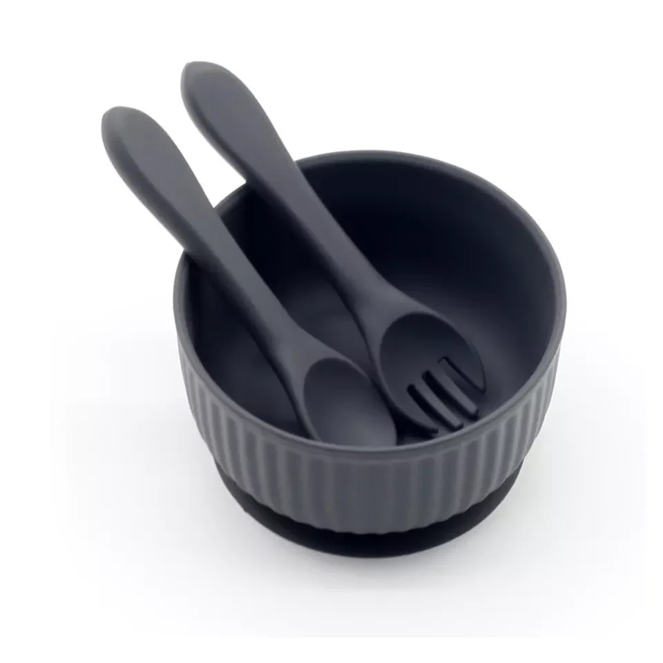 Baby Learning Feeding Bowl Wooden Spoon Suction Bowl Baby Plate Kids Toddler Training Tableware BPA Free High Quality Silicone