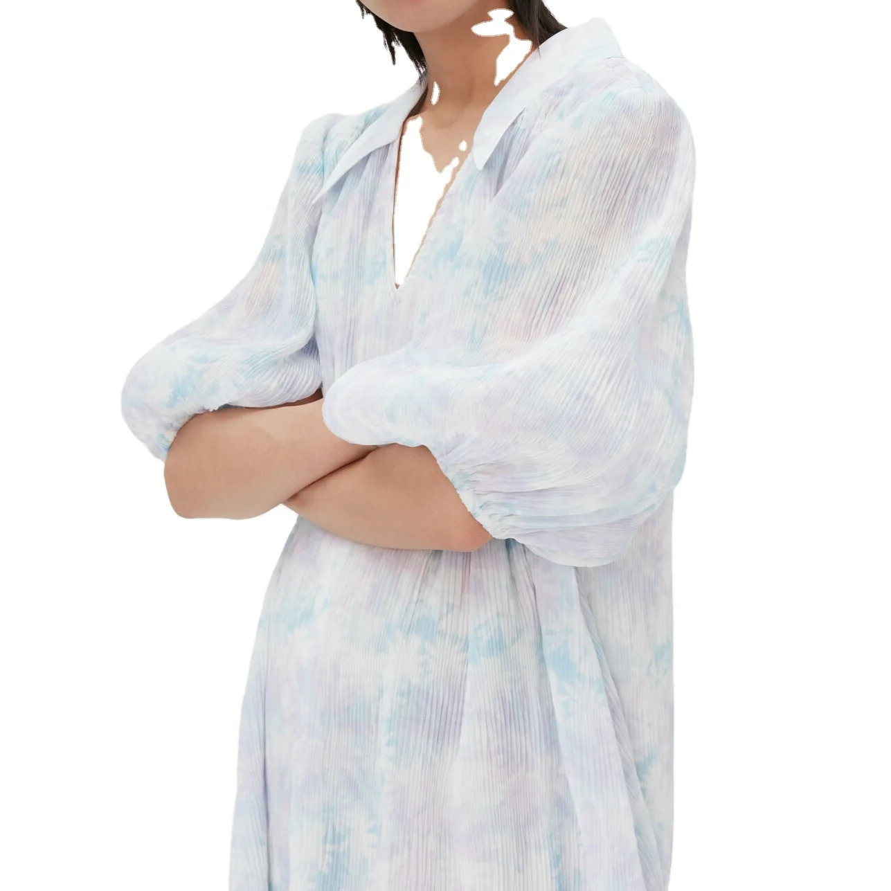 Trendy Custom Women Casual Short Dress Puff Sleeve V Neck Korea Summer Fashion Chiffon Dress 2022