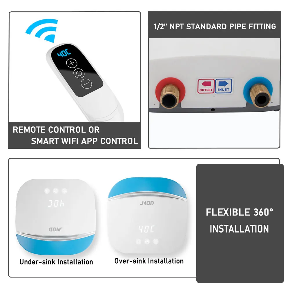 Mini Water Heater with Remote Control Instant Electric Portable Bathtub Hot Water Heater