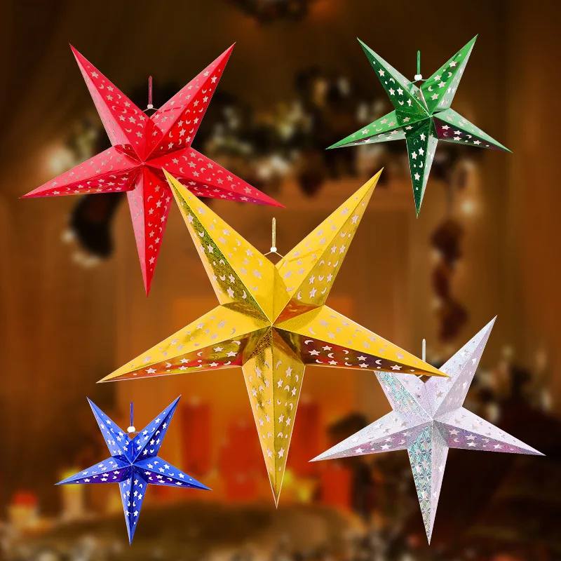 Christmas Decorations Customized Size Origami Handmade Christmas Yellow Paper Star Lanterns Decorations
