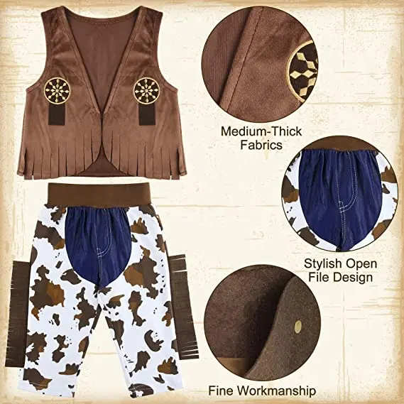 2024 New Fashion Kids Cowboy Costume Dress Up Outfit Boys Cowboy Hat with Bandanna for Kids Role Play Party Cosplay Costumes