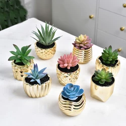 Wholesale artificial succulent plant with gold ceramic pot
