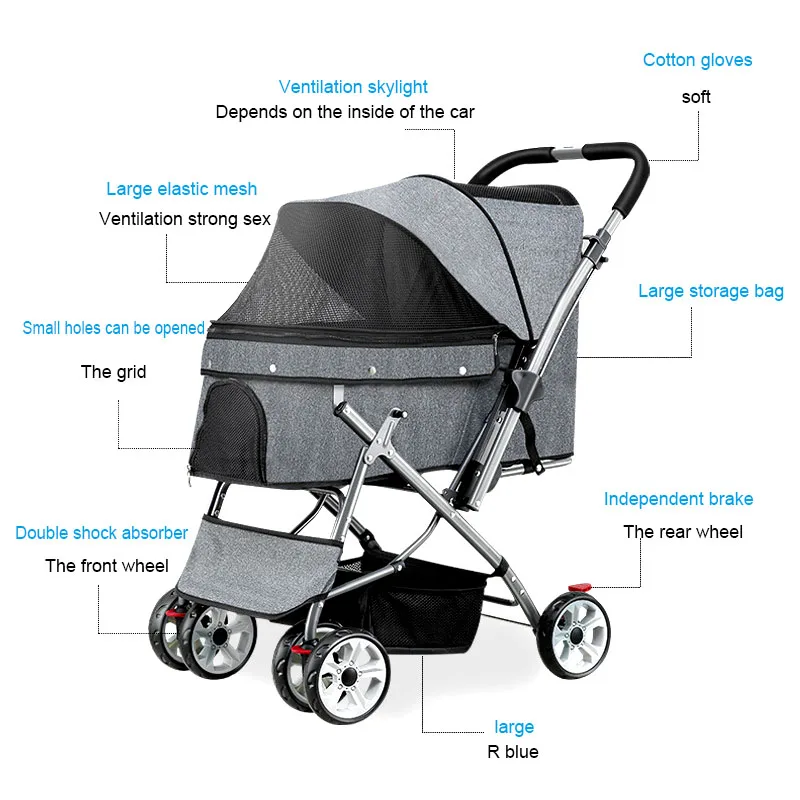 Pet Stroller Cat Carrier 4-wheel Folding Trolley Case for Dogs Cats Walks Relax Pet Breathable Dog Cat Trolley Baby Stroller