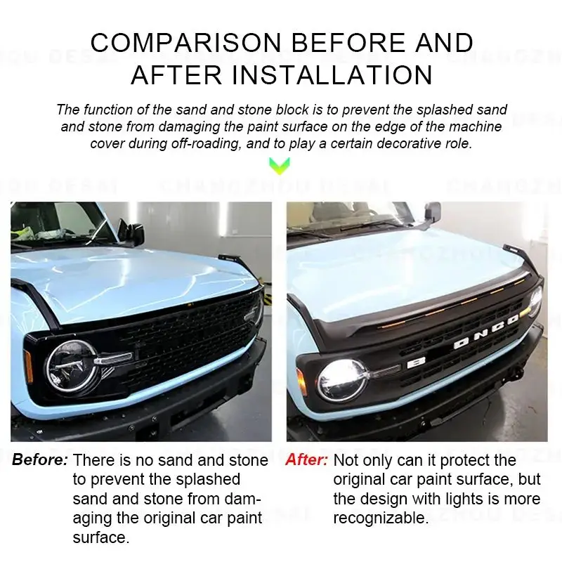 Front Engine Hood Deflector Stone Guard For 2021 2022 2023 Ford Bronco Offroad 2/4-Door Light Stripe Hood Protector