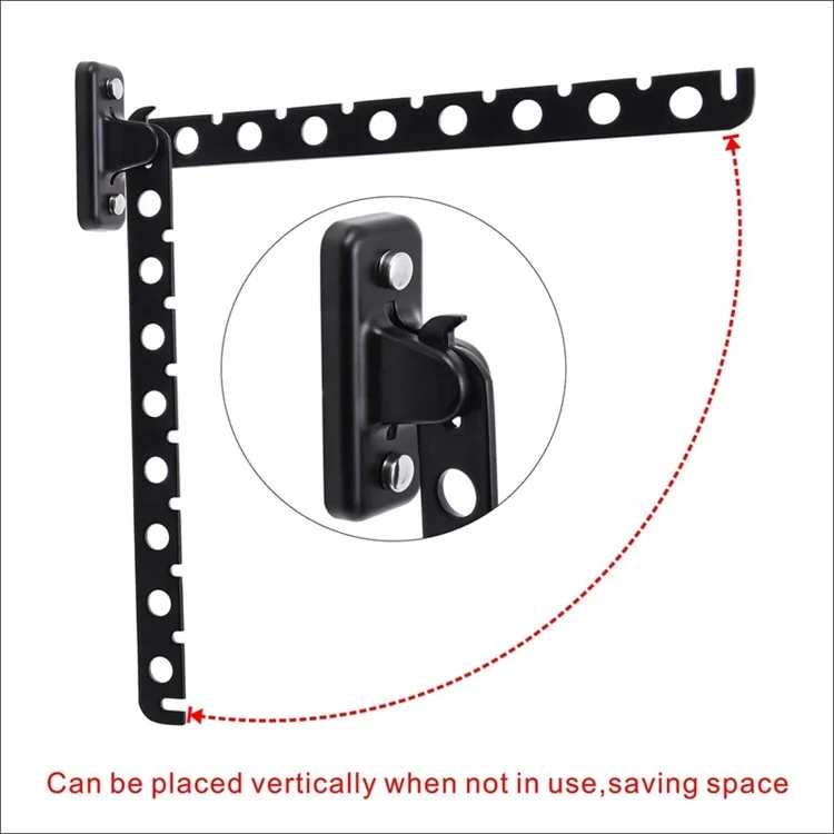 Space Saving Rotatable Wall Mounted Stainless Steel Black Clothes Storage Rack Closet Organizer Clothes Hanging Rack