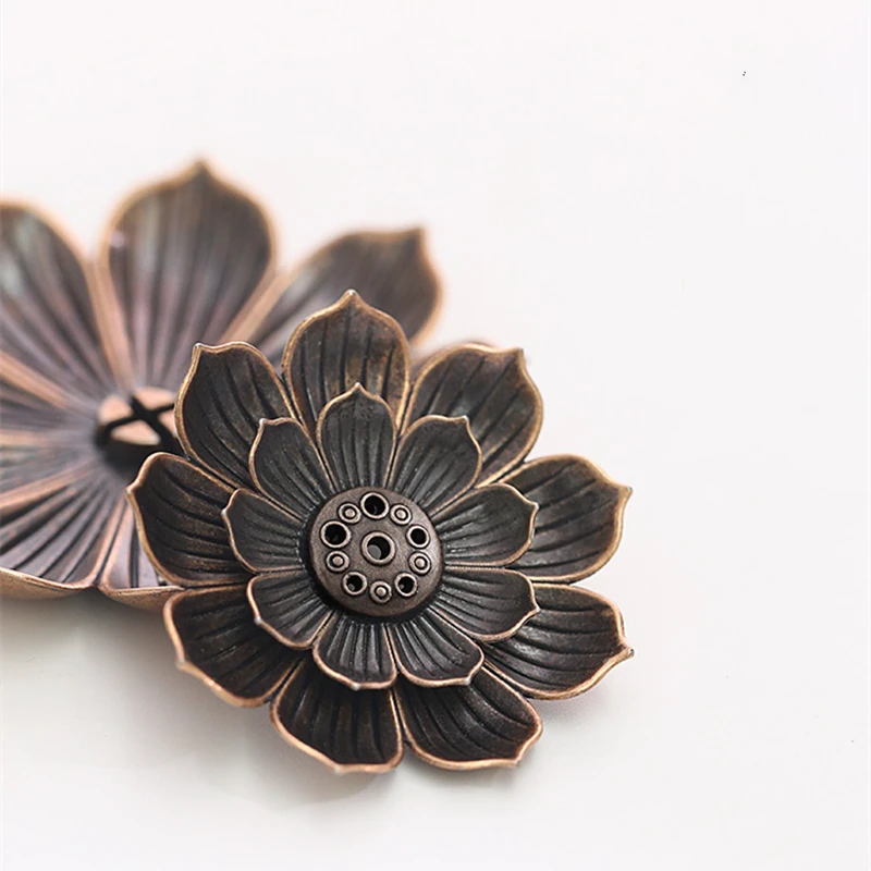 Portable Alloy Metal Incense Sticks Holder Burner Lotus Handheld Multi Holes Incense Stand For Home Office Decoration