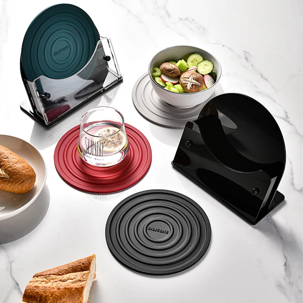 High temperature resistant silicone insulation pad with storage seat household coaster bowl plate non-slip silicone table mat