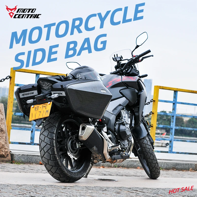 MOTOCENTRIC Universal Fit Motorcycle Pannier Bags Carbon Fiber Durable Large Luggage Saddlebags Motorbike Storage Side Bag