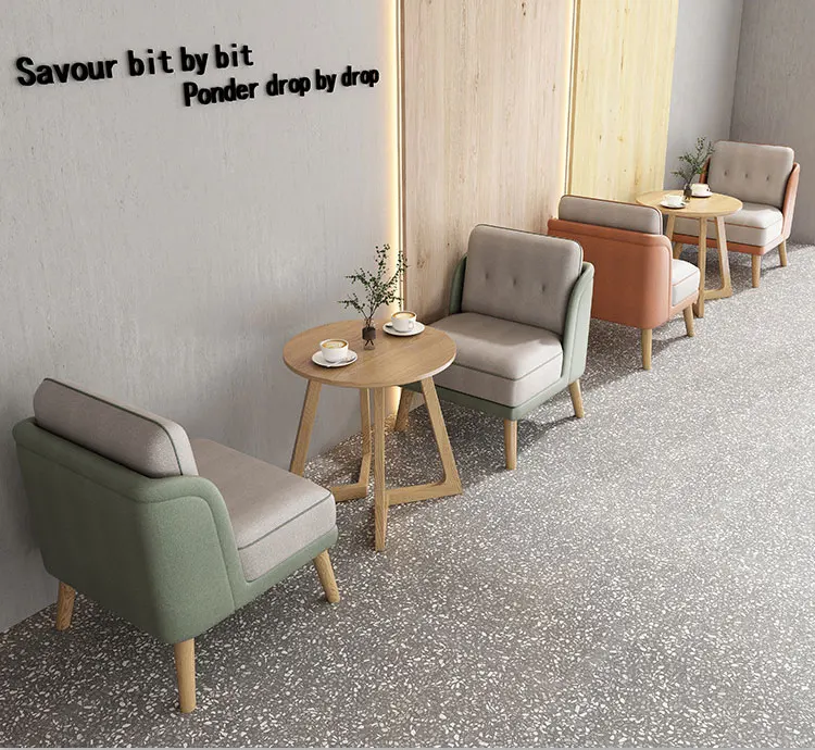 Cafe shop dining chairs and table set sofa booth seating tech cloth dining chairs with ash legs