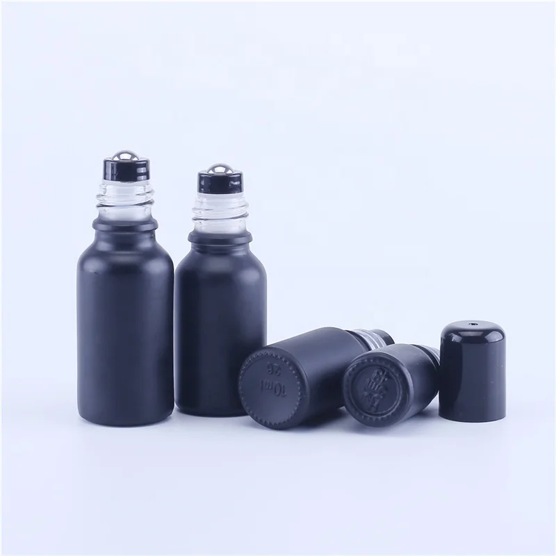 10ml 15ml 20ml 30ml 50ml 100ml Matte Black Glass Roll on Bottles Stainless Steel Roller Ball for Perfume Essential Oil