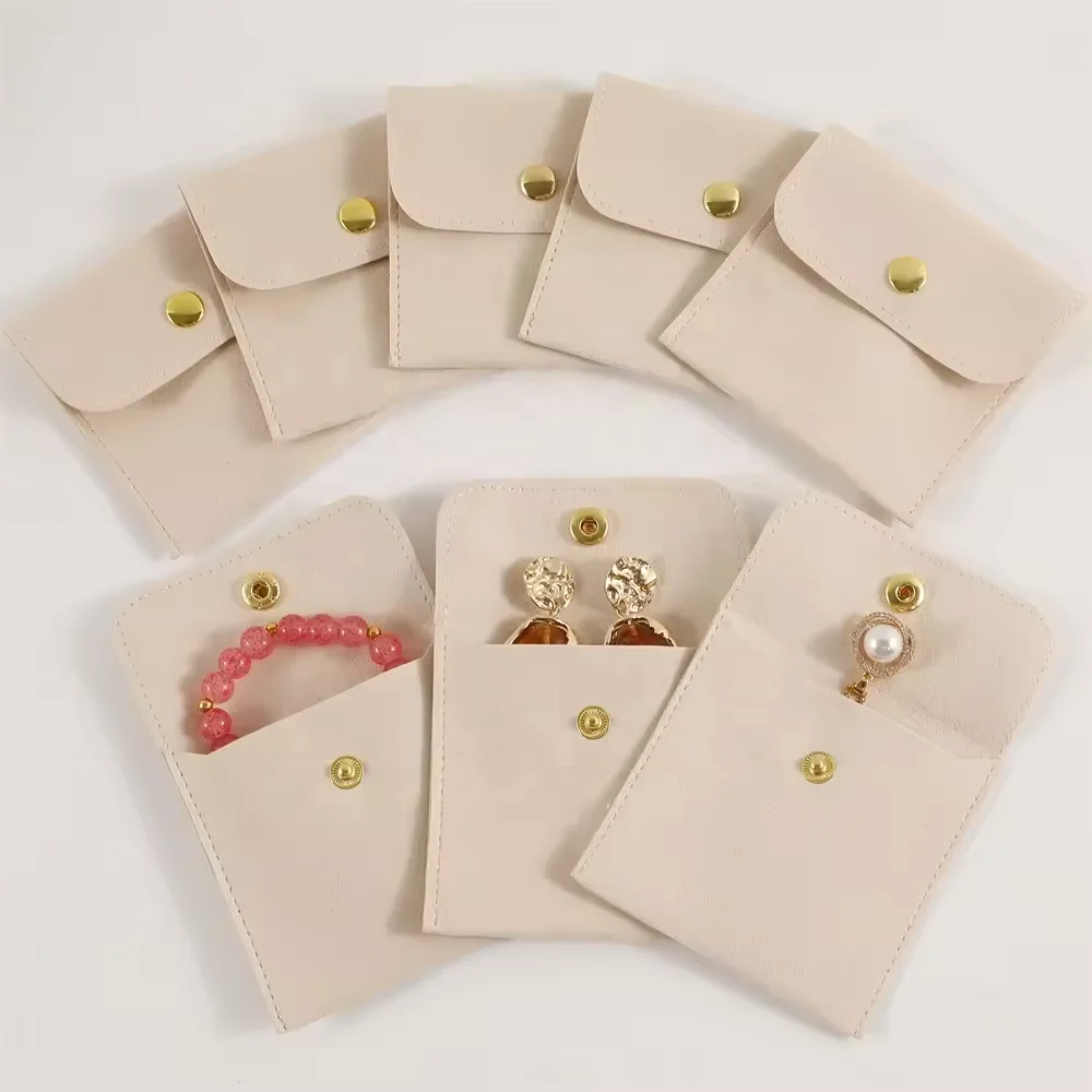 Pink Microfiber Jewelry Pouch Bag, Handmade Velvet Jewelry Packaging Pouch with Snap Button, Personalized Jewelry Bag With Logo