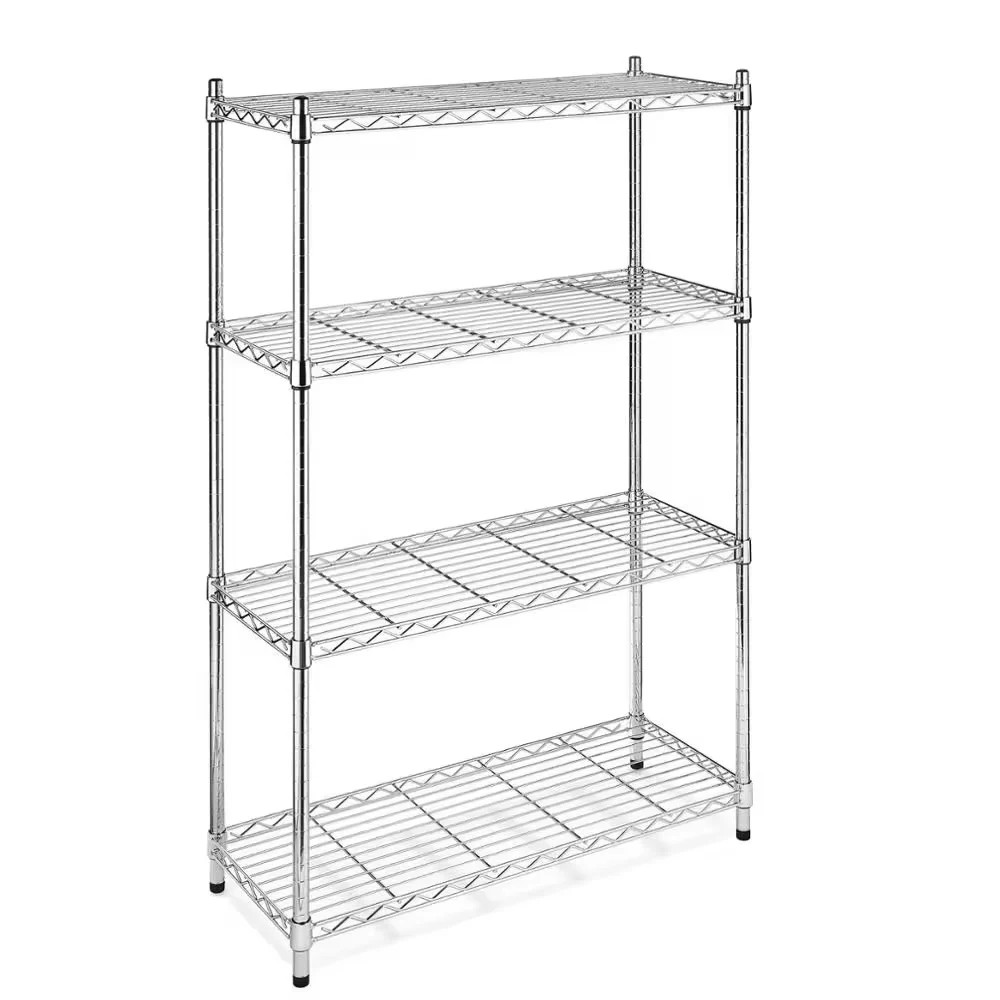150*45*160 Epoxy Coating and Chrome Plated 4 Layers Mobile Metal Wire Shelving 4.5/2.5