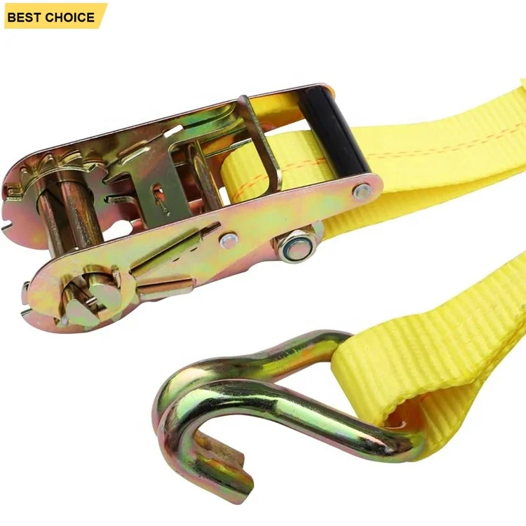 2 Inch 4 Inch 5 Ton 10 Ton Yellow Polyester Webbing Heavy Duty Winch Strap With Flat Hook