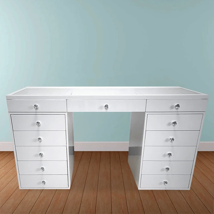Modern DressingTable With Hollywood Light Mirror Desk with 5 Drawers Vanity Set with Power Outlet Dressers