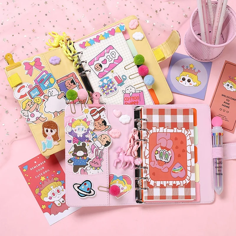 Multi-color Hand-held Girl Notebook Custom Diary Book Loose Leaf Stationary Fresh Lovely Net Red Set Notebook A6