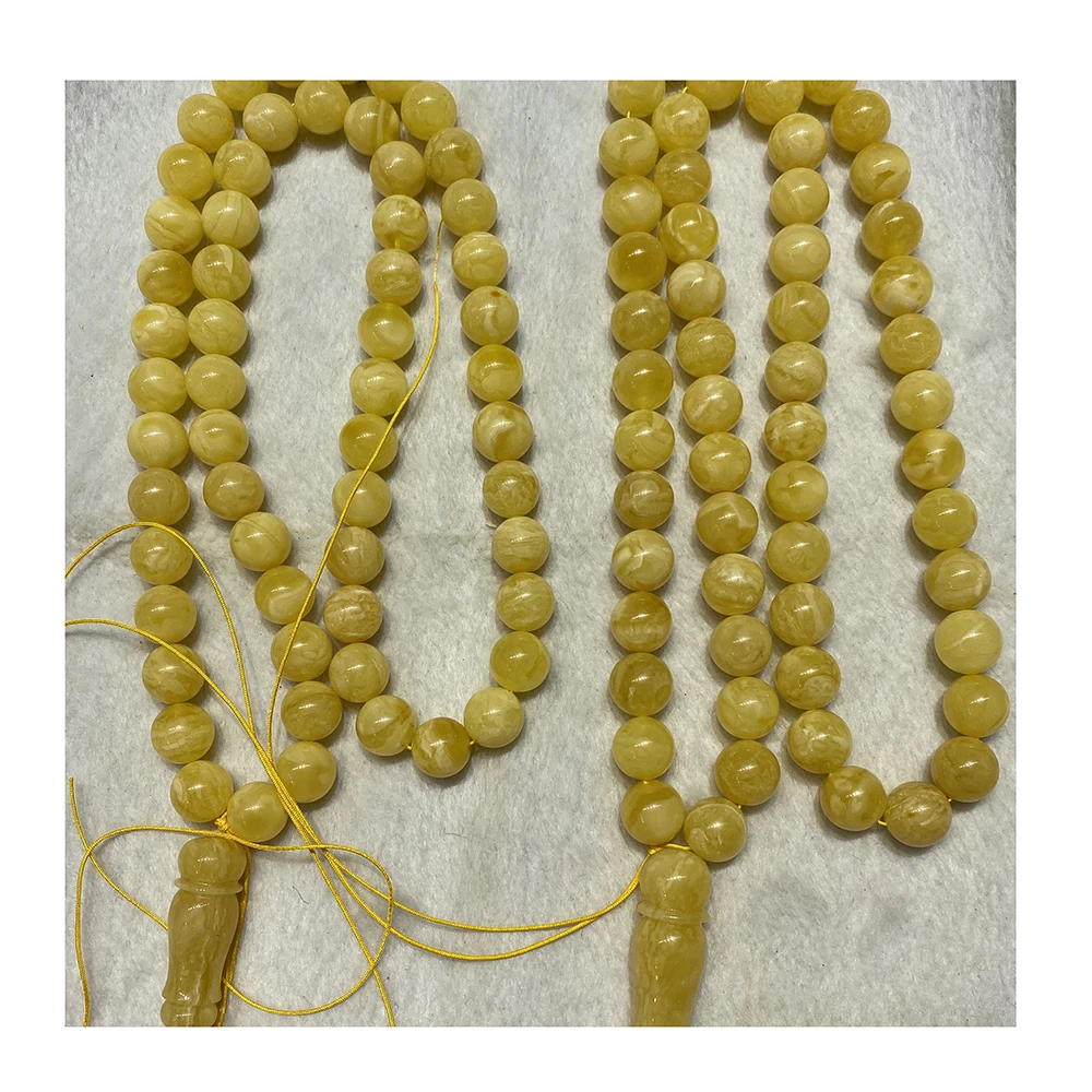 pure Natural amber Baltic Russian tiger skin pattern amber 10-14mm Muslim bead Imam set