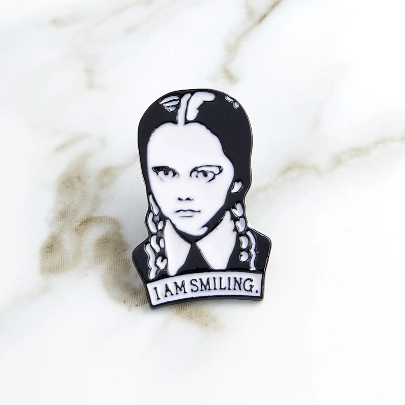 Adams family brooch I am Smiling Wednesday Enamel pin Hard Lapel pins