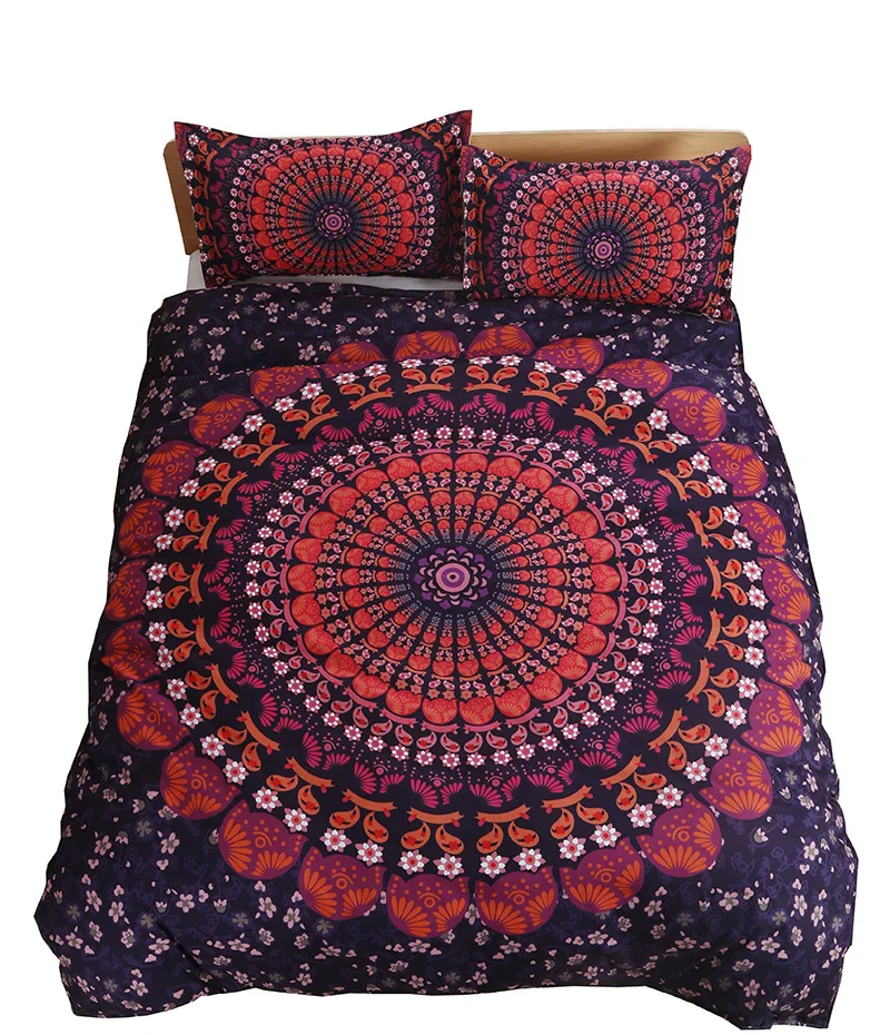 Mandala Bedding Set Blue Bohemian Duvet Cover 3pcs Microfiber Boho Hippie Floral Comforter Set Queen King Size with Pillowcases