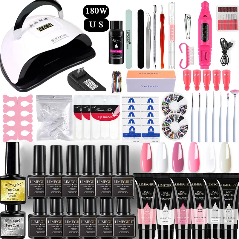 Wholesale 180W SunX7 Max Poly Gel Tools Nails Kit For Professionals Full Set Art Kit