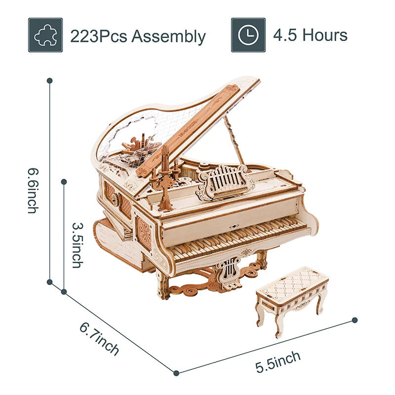 Robotime Rokr Wooden Toys Mechanical Music Box AMK81 Magic Piano Model Kit 3D Puzzles For Adults