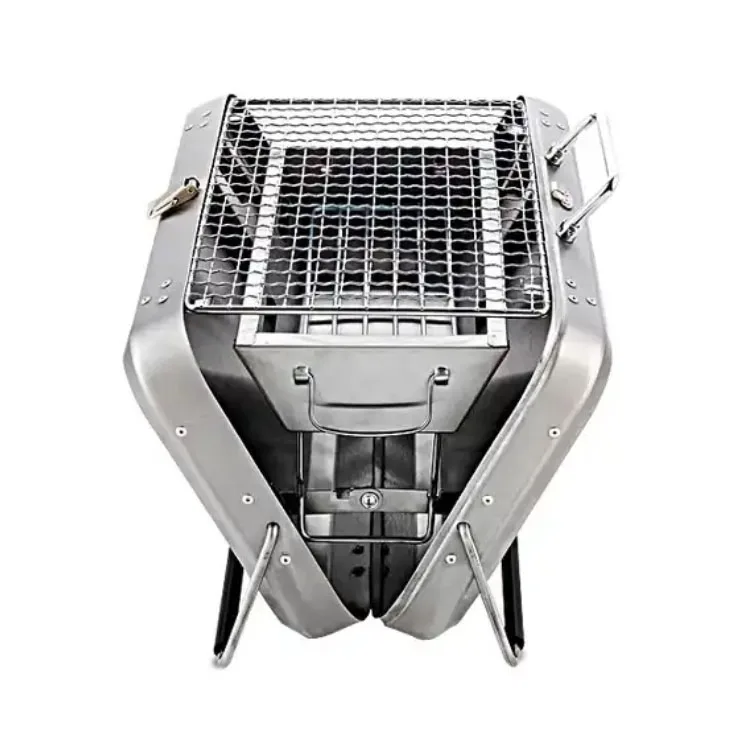 OEM 410 Stainless Steel folding grill for camping portable charcoal grill Suitcase BBQ Grill