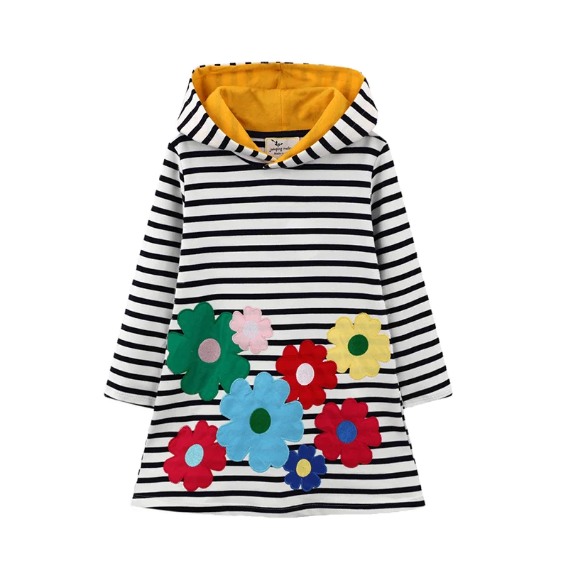 2022 New Printing Princess Middle Clothes Daily Wear Long Sleeves Cute Cat Striped Black And White New Born Baby Dress For Girls