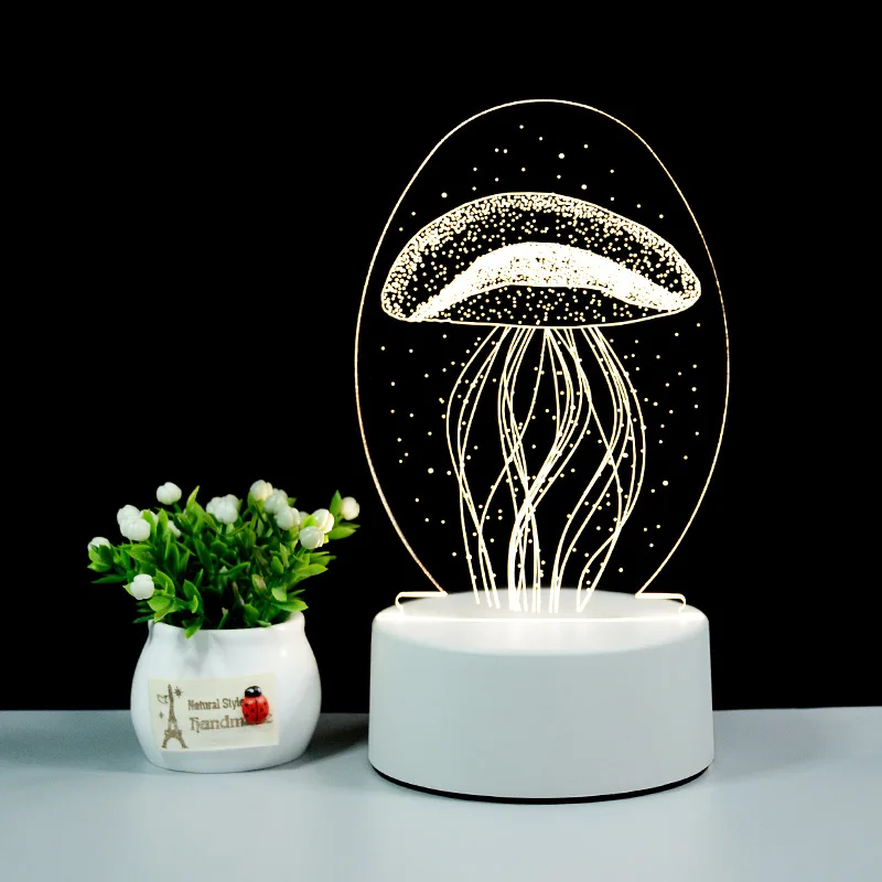 Creative acrylic 3D illusion LED Light with 3 colors 85-265V Button Switch Type children bedroom night light